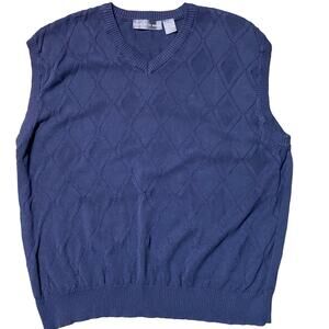 Oscar De La Renta Knit V-Neck Sweater Vest Navy Blue Men's Size XXL 100% Cotton